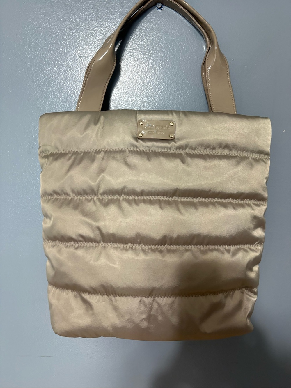 kate spade Quilted Neutral Beige Tote with Patent Handles